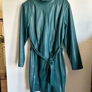 Eloquii Deep Teal Faux Leather Belted Mini Dress